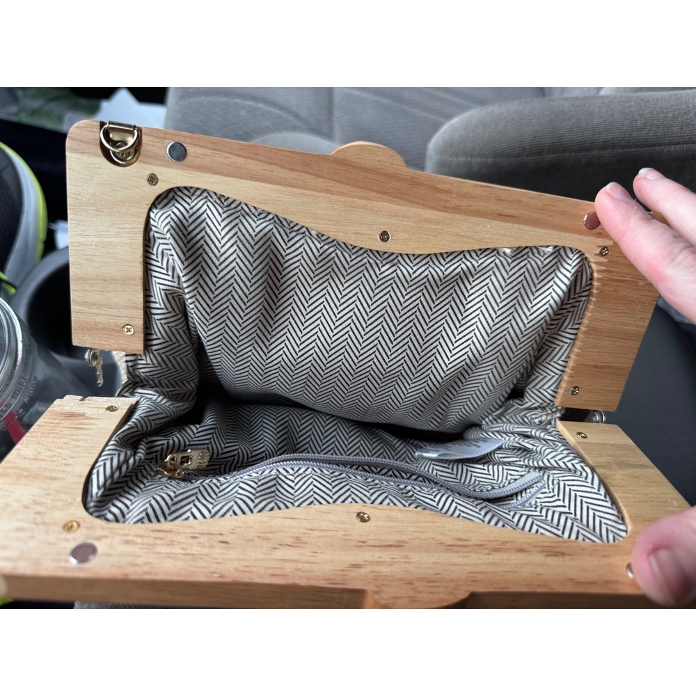 Urban Expressions Boho Woven Clutch with Wooden Frame Accent - Cream/Natural - Picture 6 of 7